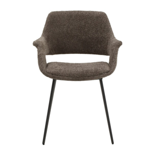 Set di 2 sedie EMBAJADORES in tessuto tortora effetto bouclé e gambe in metallo nero, con braccioli