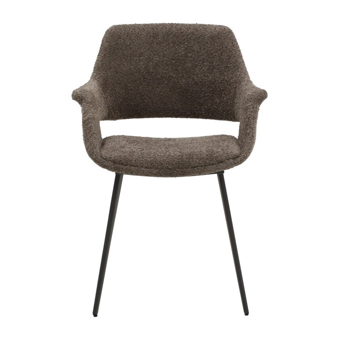 Set di 2 sedie EMBAJADORES in tessuto tortora effetto bouclé e gambe in metallo nero, con braccioli