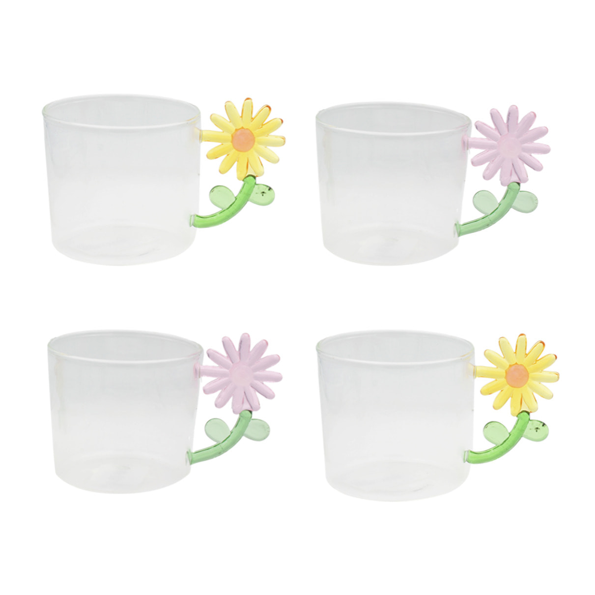 Lot de 4 verres anse fleurs, FLORA