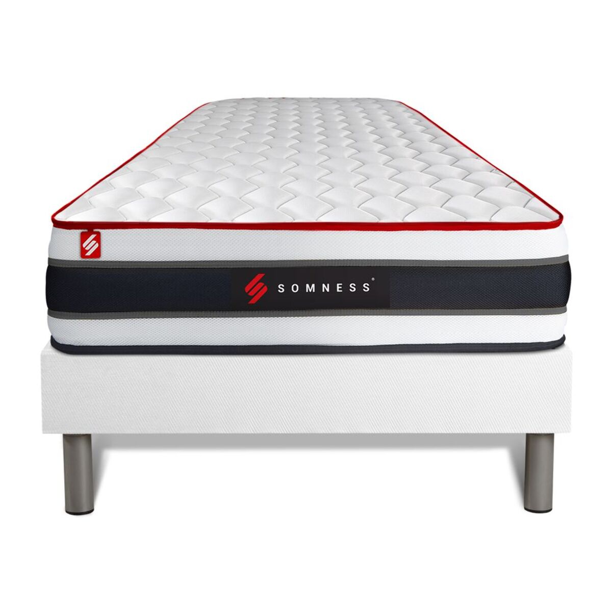 Ensemble - Matelas Ressorts ensachés et mémoire de forme 22cm d'épaisseur - 3 zones de confort - Confort ferme - Sommier tapissier en kit - 1 place