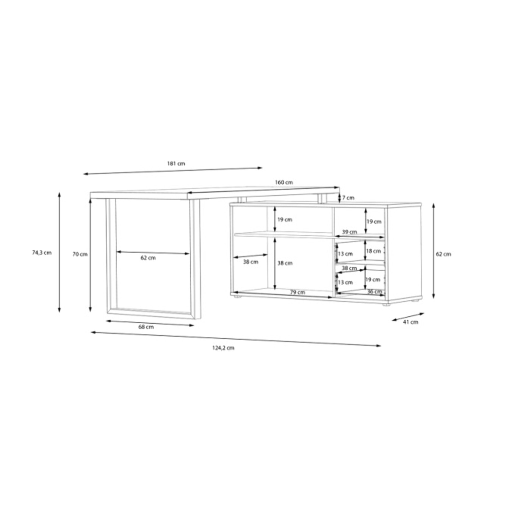 Bureau d’angle 181 cm chêne rustique avec rangements - 2 placards & 2 tiroirs - GOTHAM
