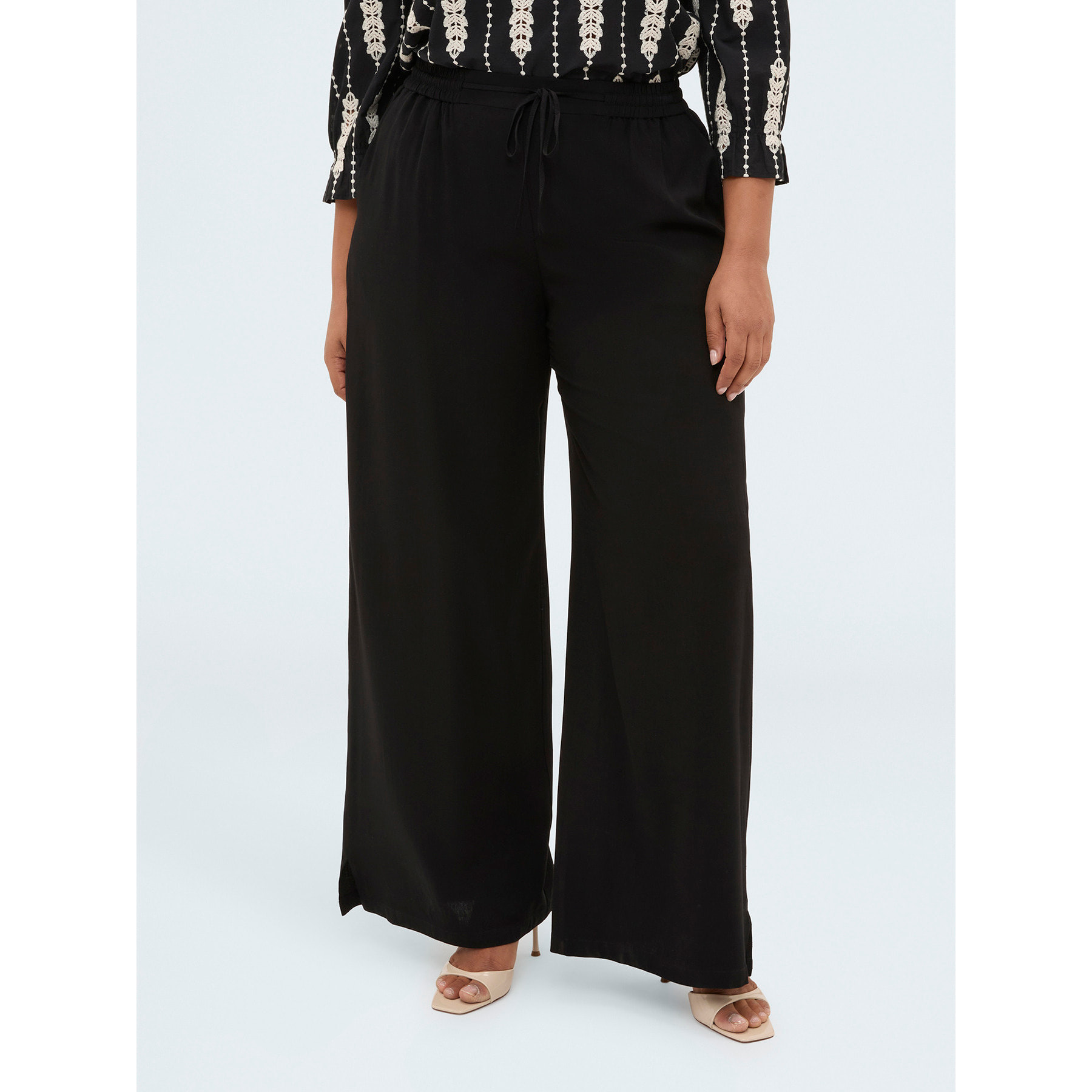 Fiorella Rubino - Pantalones Wide Leg con cordón en la cintura - Negro
