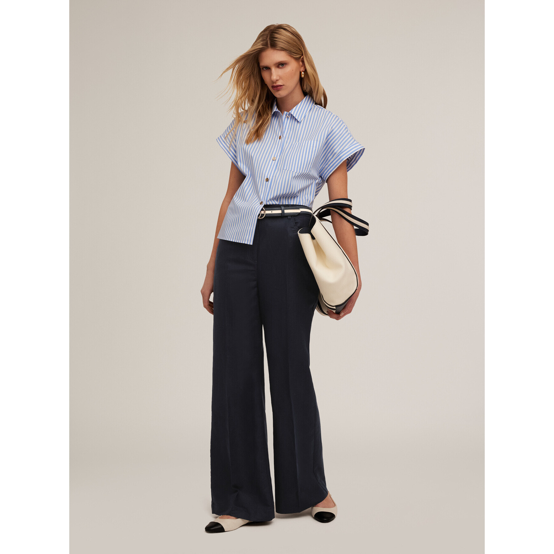 Motivi - Camisa kimono de algodón a rayas - Light - blue