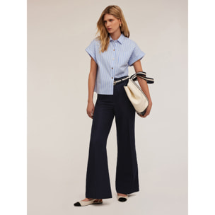 Motivi - Pantaloni wide leg misto lino - Blu