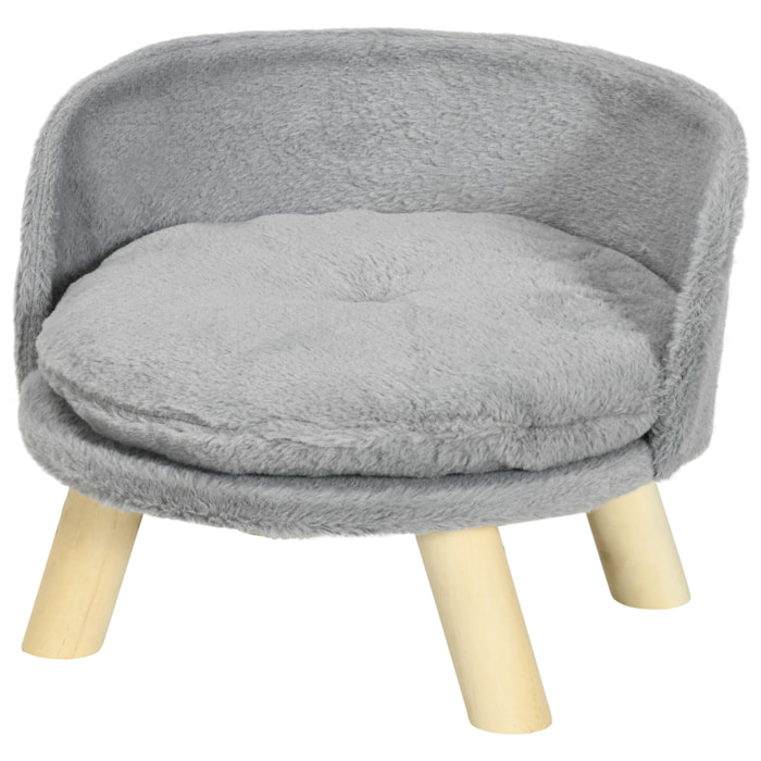 Canapé lit panier pour chien design scandinave coussin moelleux amovible pieds en bois Ø 40,5 x 33H cm gris
