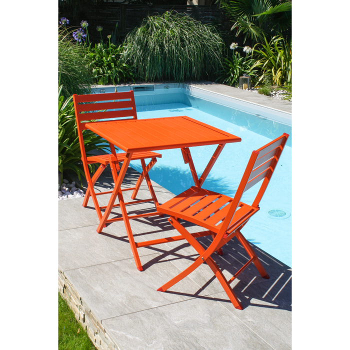 MARIUS - Ensemble repas de jardin 2 places en aluminium orange