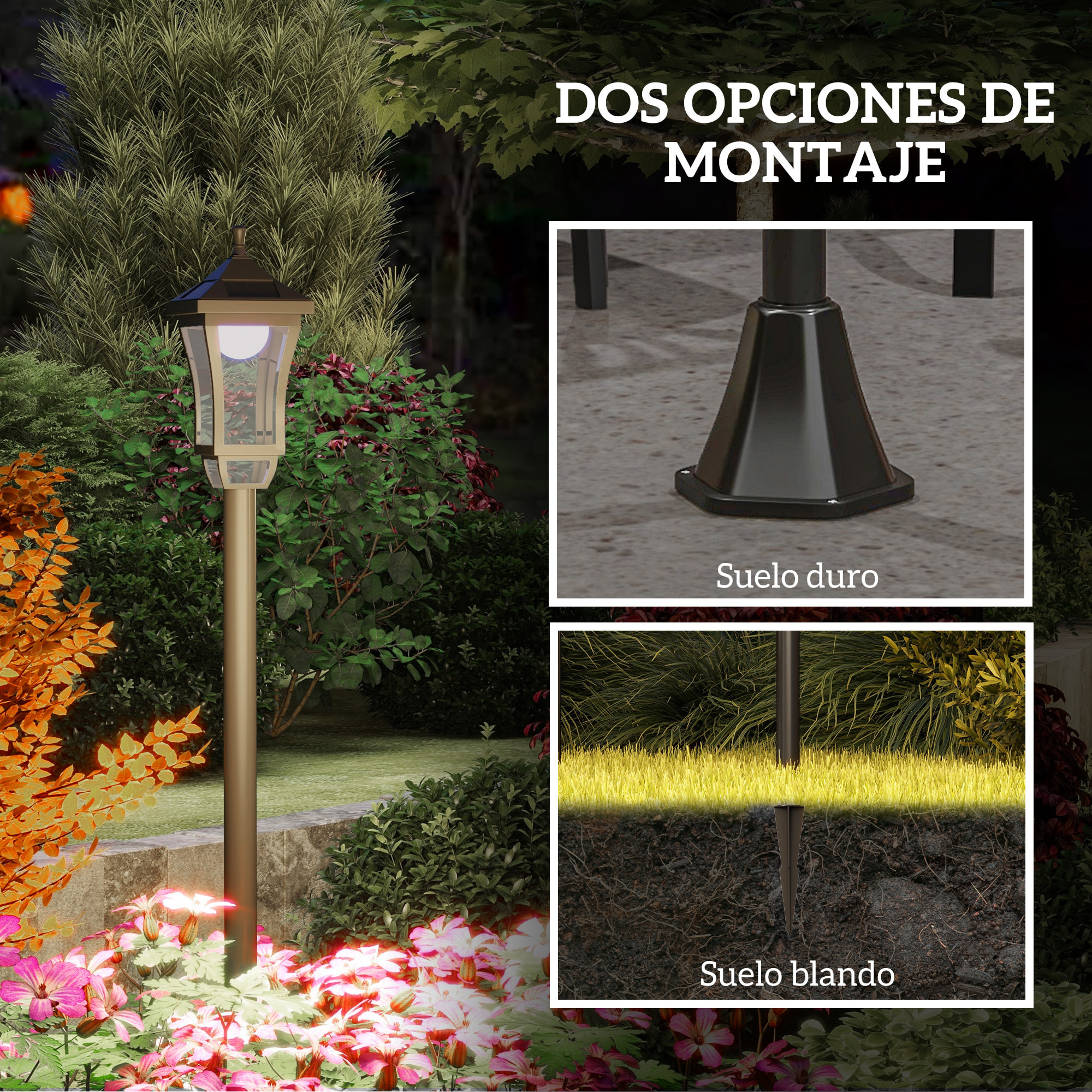Farola Solar Luz Solar de Exterior con Panel Solar Encendido y Apagado Automático IP44 para Terraza Patio 15x15x127 cm Negro