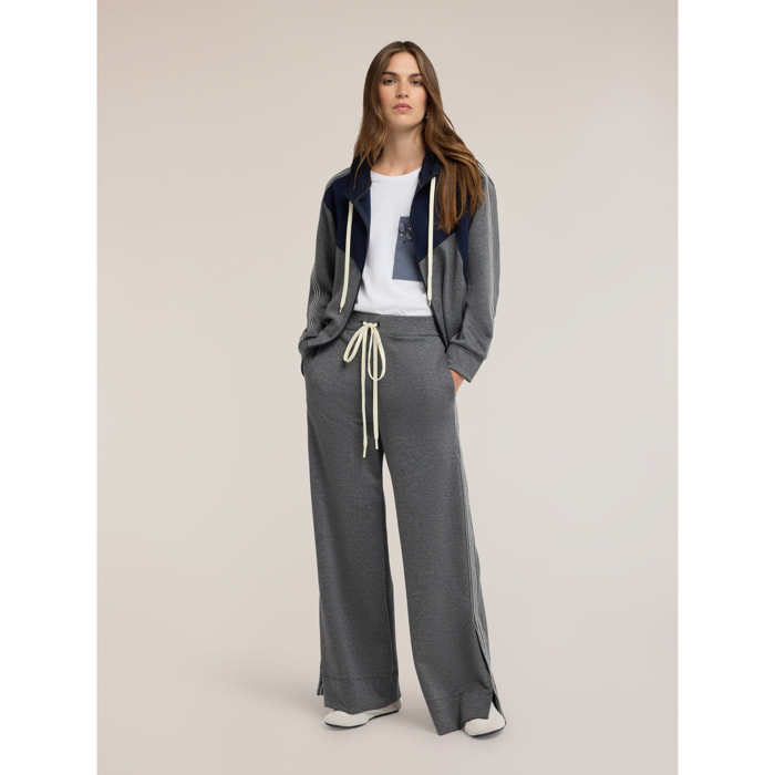 Motivi - Pantalones palazzo de punto con bandas a rayas - Gris