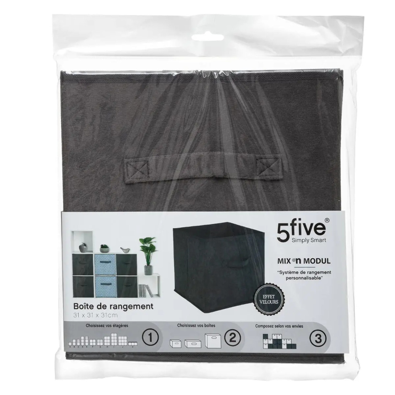 Panier velours 31x31cm "Mix N' Modul" gris anthracite