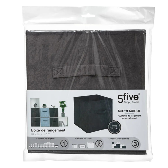 Panier velours 31x31cm "Mix N' Modul" gris anthracite