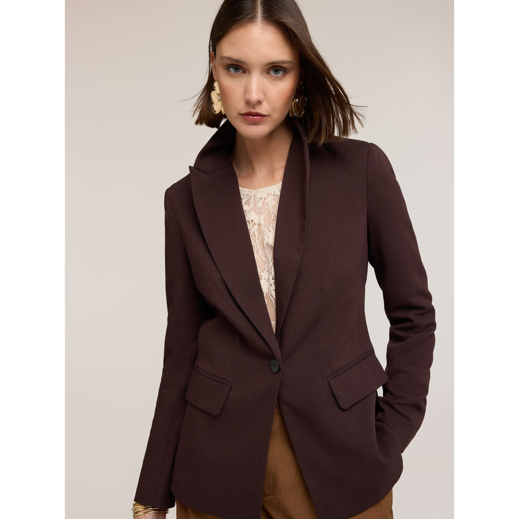 Motivi - Blazer monopetto con tasche applicate - Marrone