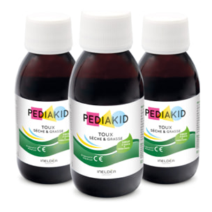 PEDIAKID - Toux Sèche & Grasse - Formule Exclusive au Sirop d'Agave - Calme la Toux - Soulage l'irritations de la Gorge - Arôme Naturel Citron - Lot de 3 flacons 125 ml