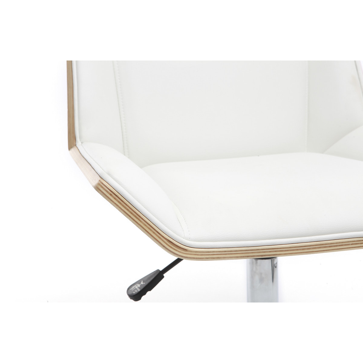 Chaise de bureau à roulettes design blanc, bois clair et acier chromé MELKIOR