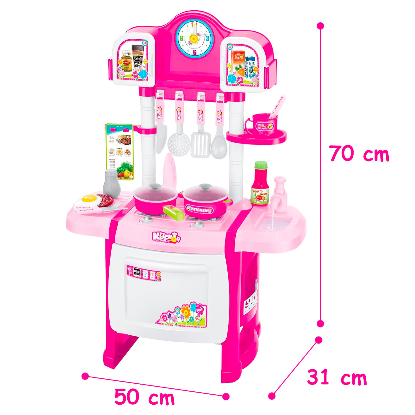Cucina Giocattolo Per Bambini Con Luci E Suoni Realistici 18 Accessori Rubinetto Con Riciclo Dell'Acqua Set Cucina Educativo 3–8 Anni Rosa E Bianco