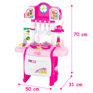 Cucina Giocattolo Per Bambini Con Luci E Suoni Realistici 18 Accessori Rubinetto Con Riciclo Dell'Acqua Set Cucina Educativo 3–8 Anni Rosa E Bianco