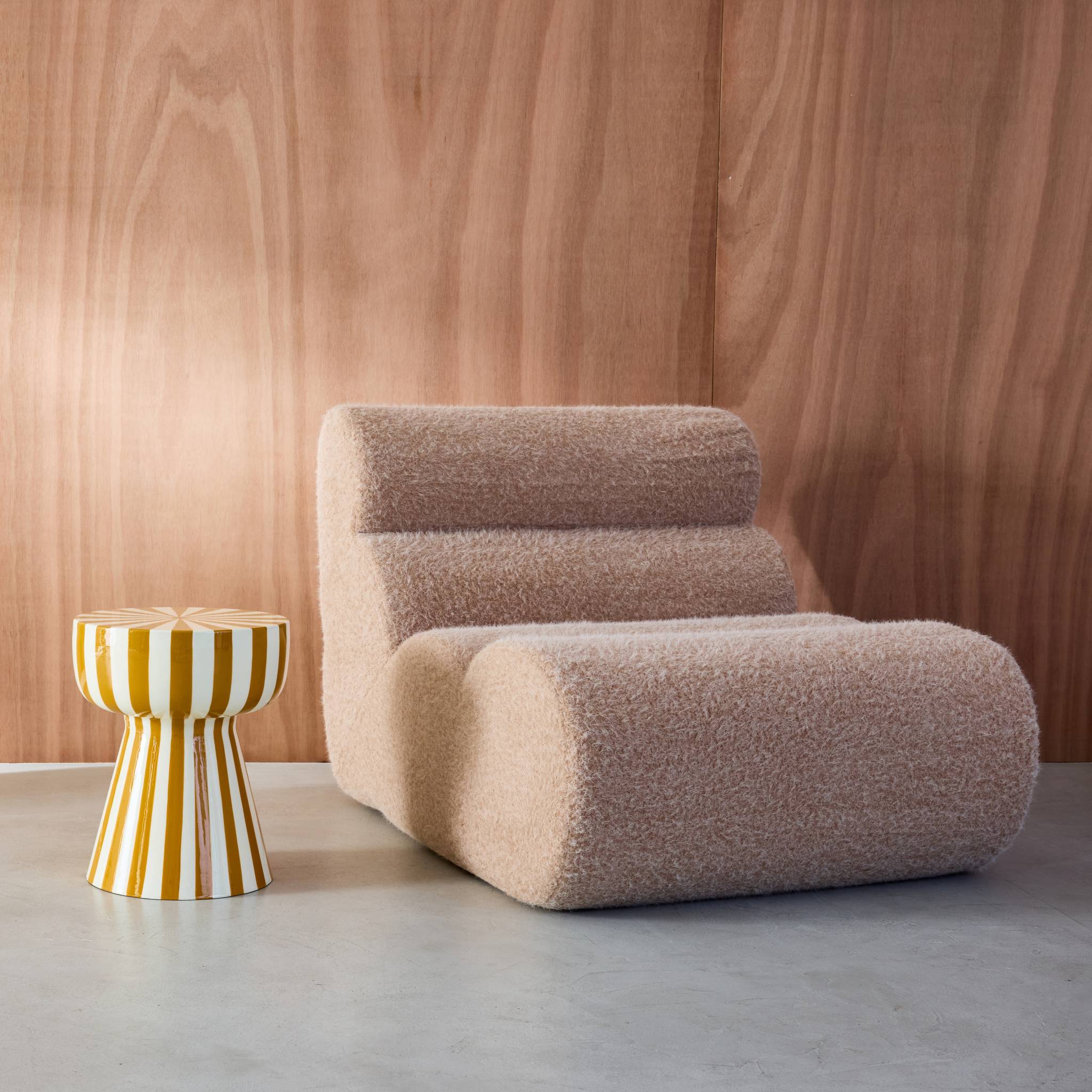 Table d'appoint, bout de canapé, table de chevet, acier émaillé rayures bicolores Ø34 x H41cm ZIGGY