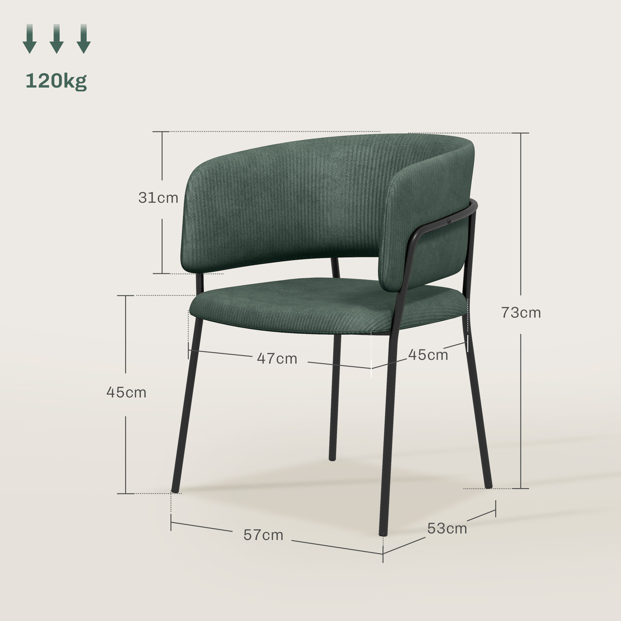 Lot de 2 chaises design piètement acier noir aspect velours vert