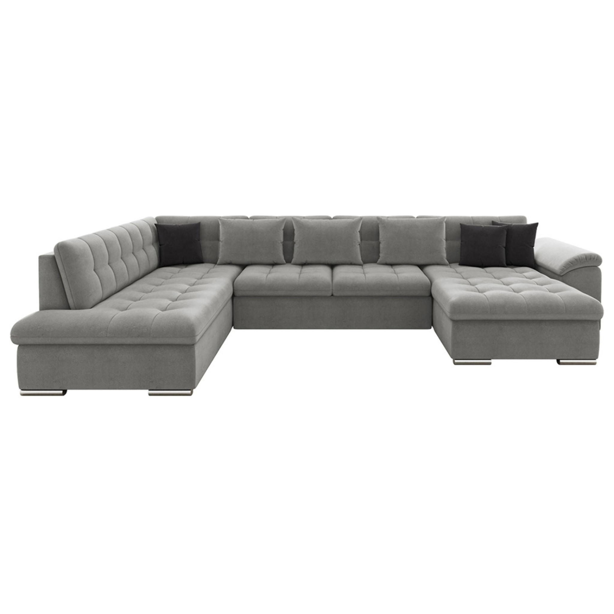 Chuck - canapé panoramique d'angle gauche XXL - convertible avec coffre - 7 places - Gris