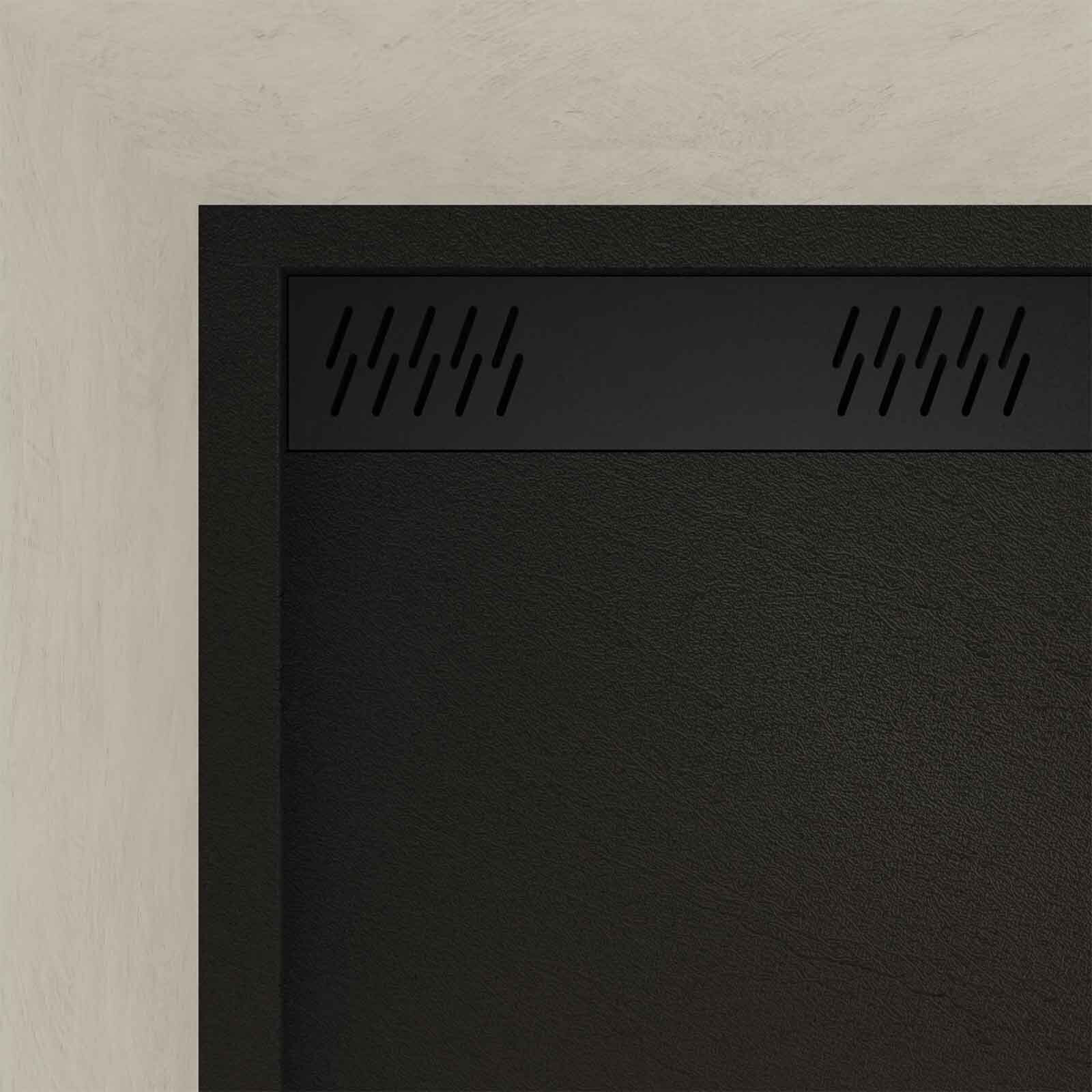 Receveur en acrylique Noir Effet Pierre 90x120x4 cm + Grilles Linéaires Chrome et Noire Mate