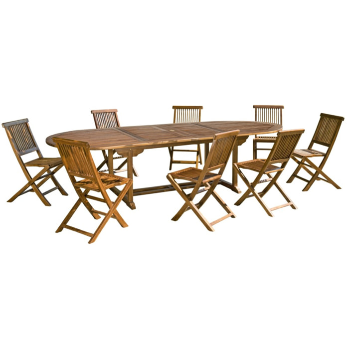 MAEVA - Salon de jardin en bois teck huilé 10/12 personnes - 1 table ovale extensible 200/300*120 cm et 8 chaises
