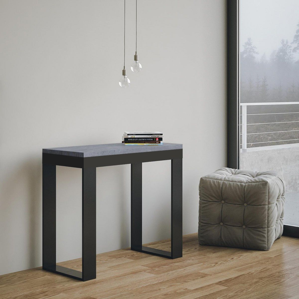 Console extensible 90x40/300 cm Tecno Evolution Gris Béton cadre Anthracite