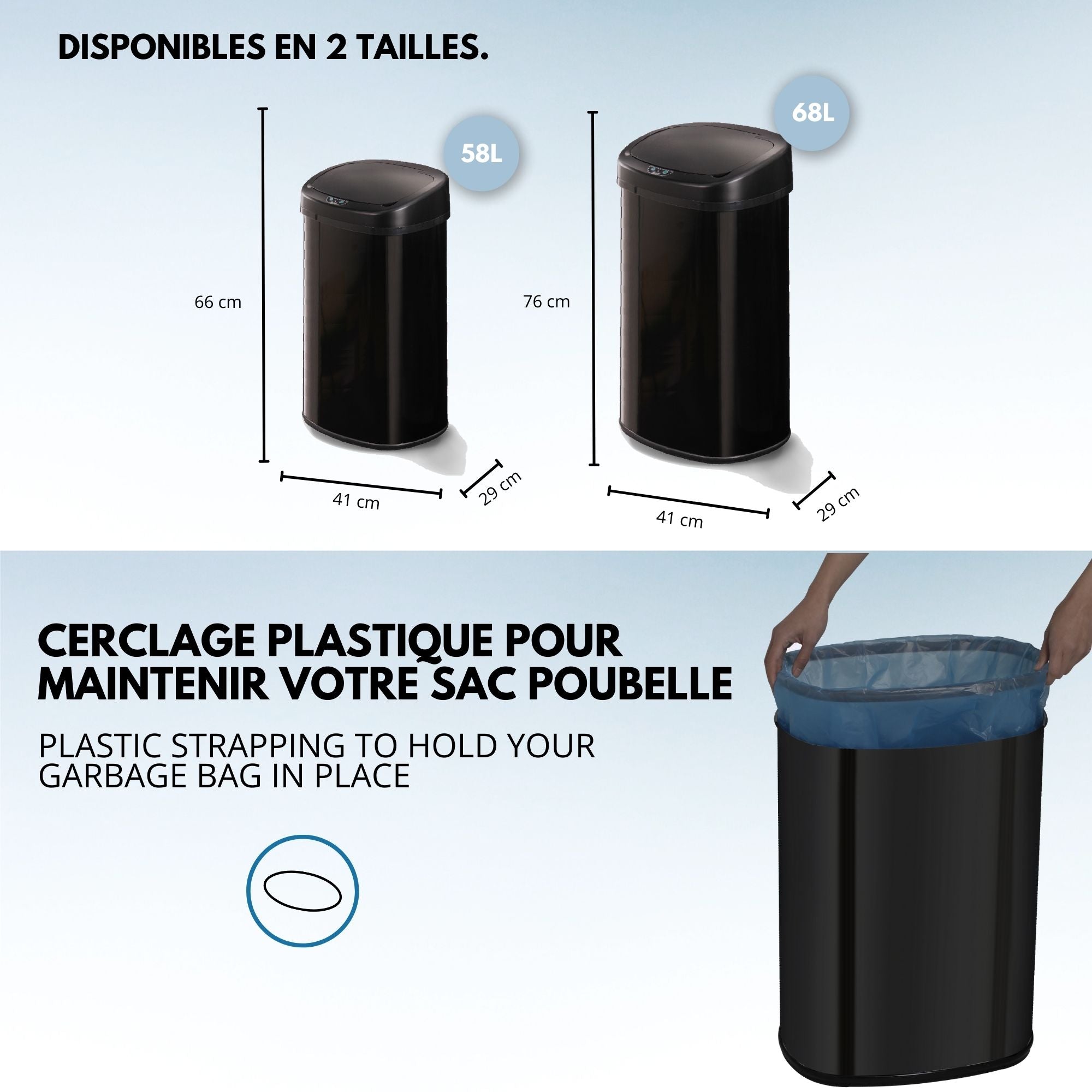 Poubelle automatique inox MAJESTIC noir 68L