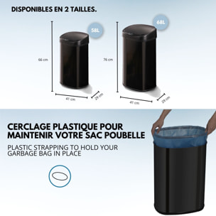 Poubelle automatique inox MAJESTIC noir 68L