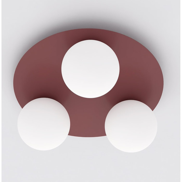 Lampada da soffitto SOLAR bordeaux con sfere in vetro opale