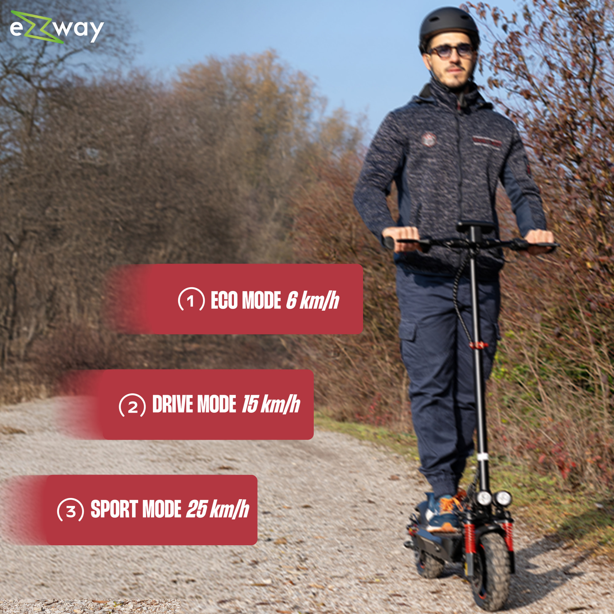 Trottinette électrique EBOOST GO – 50 km d'autonomie, vitesse max 25 km/h, roues 10 pouces offroad