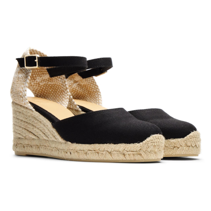 Alpargatas de cuña de mujer Carol en algodón orgánico, cierre lateral de pulsera con hebilla metálica