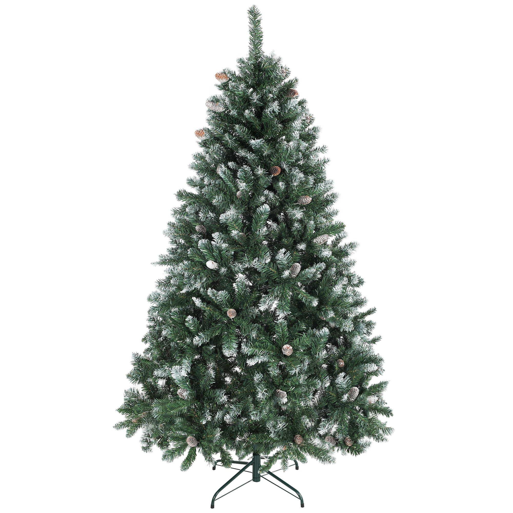 Árbol de Navidad Artificial 180 cm, Árbol de Navidad con 910 Ramas Densas con Nieve, 58 Piñas y Soporte Metálico Plegable, Fácil Montaje, para Salón, Interior, Verde