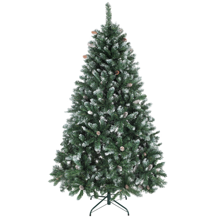 Árbol de Navidad Artificial 180 cm, Árbol de Navidad con 910 Ramas Densas con Nieve, 58 Piñas y Soporte Metálico Plegable, Fácil Montaje, para Salón, Interior, Verde