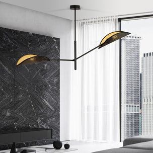 Lampada a sospensione Vene con paralumi a forma di foglia nero e oro