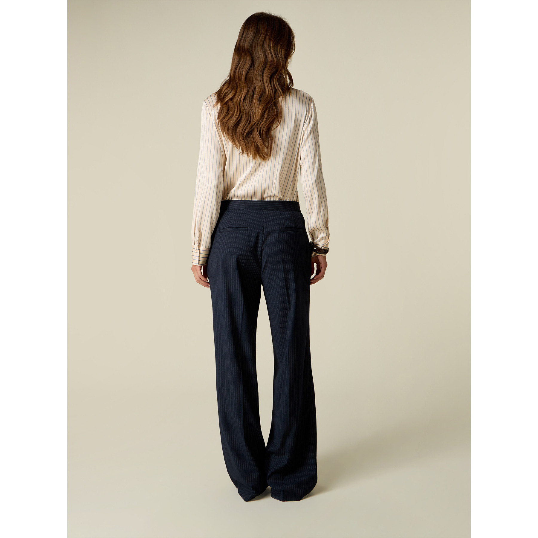 Oltre - Pantalones palazzo a rayas - Azul