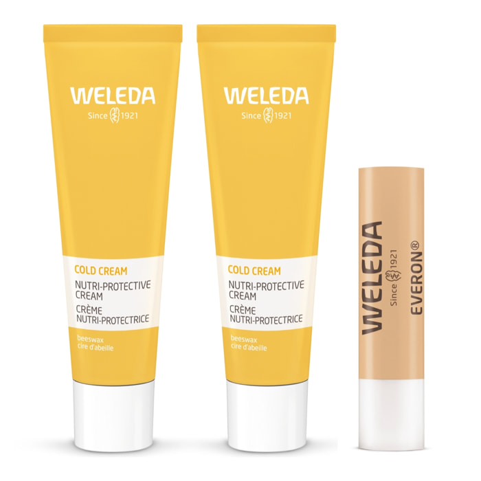 WELEDA - DUO rituel visage et lèvres - Crème Nutri-protectrice Cold Cream + Soin des lèvres Everon - Protection - Certifié Natrue** - Tube 30ml et 48g