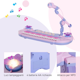 HOMCOM Pianola per Bambini con Sgabello e Microfono, 12 Strumenti e 22 Musiche, Registrazione, MP3 e Karaoke, Rosa