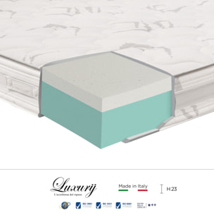 "Paestum" H23 cm 140x190 2 guanciali Memory OMAGGIO sfoderabile in schiuma poliuretanica ad alta densità e Memory Foam con cristalli di gel