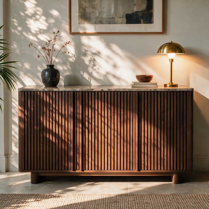 Buffet en bois de manguier et plateau en marbre - Flavio