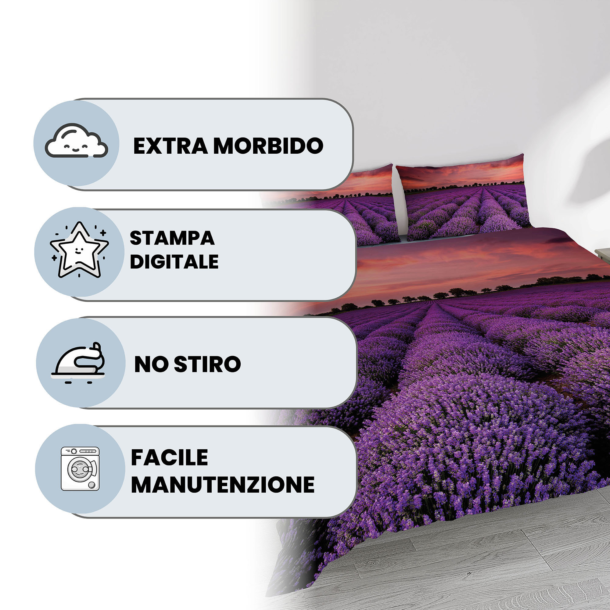 PARURE COPRIPIUMINO GOODNIGHT - STAMPA DIGITALE 100% Microfibra