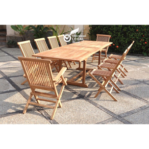 Salon de jardin teck massif 10-12 personnes table rectangulaire 8 chaises 2 fauteuils ADAGNA