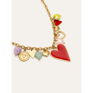 Collar Multicharms Corazones Acero Baño Oro