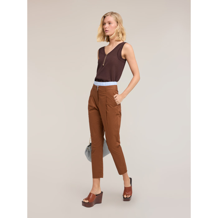 Motivi - Pantaloni carrot in tela di cotone - Marrone
