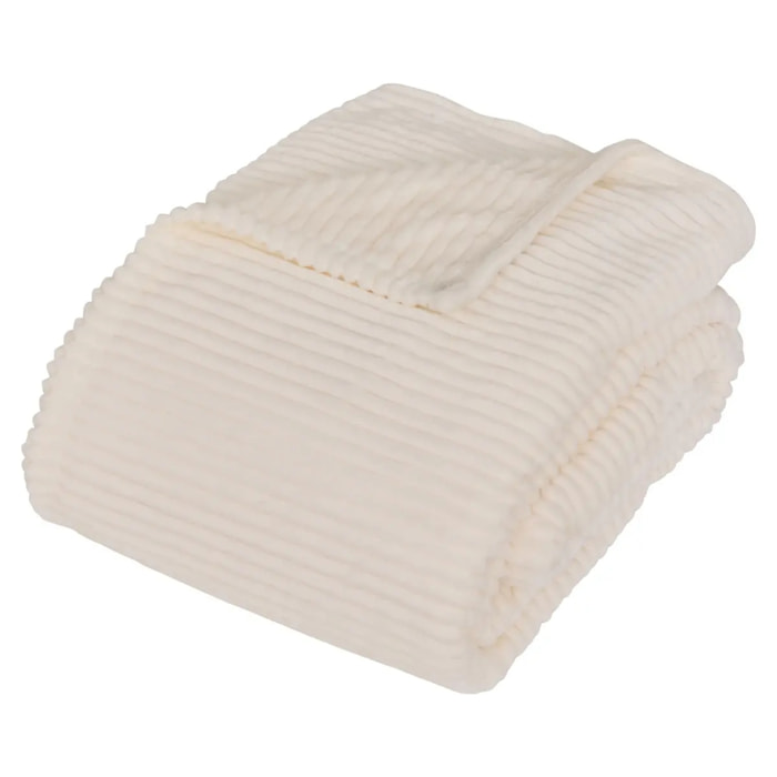Plaid flanelle côtelé Arum ivoire 240x220cm