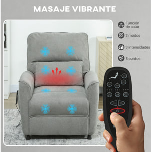 Sillón Relax Reclinable Eléctrico, con Calor Lumbar y Masaje Vibración, Sillón Masaje Relax, Motor Silencioso, Función de Memoria, Bolsillos Laterales, Almohada, Control Remoto con USB, Gris