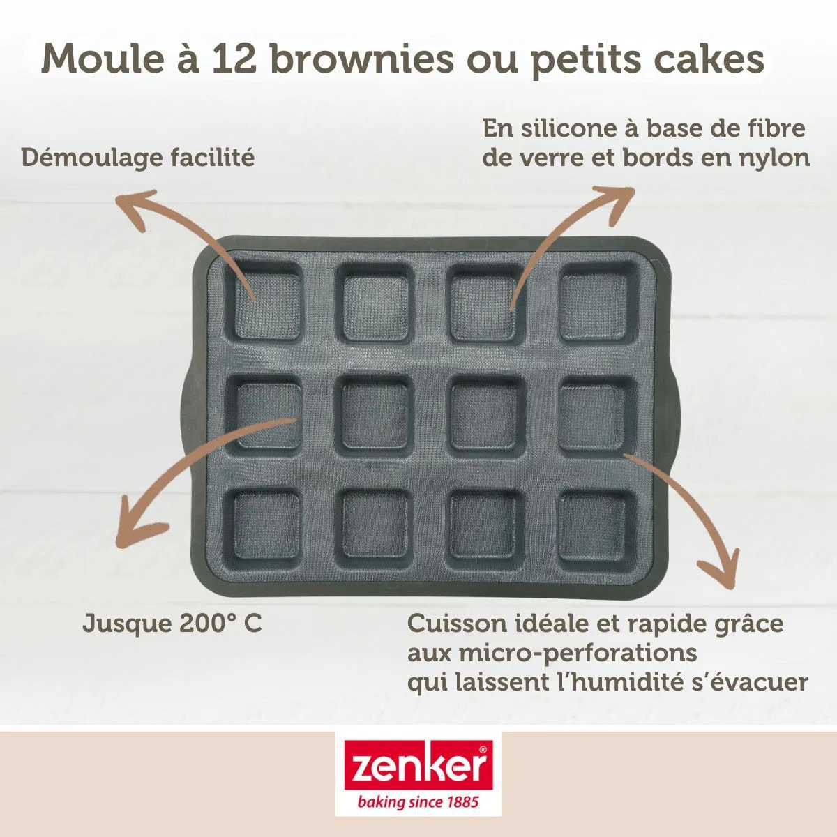 Moule à gâteaux 12 carrés en silicone fibre de verre Zenker