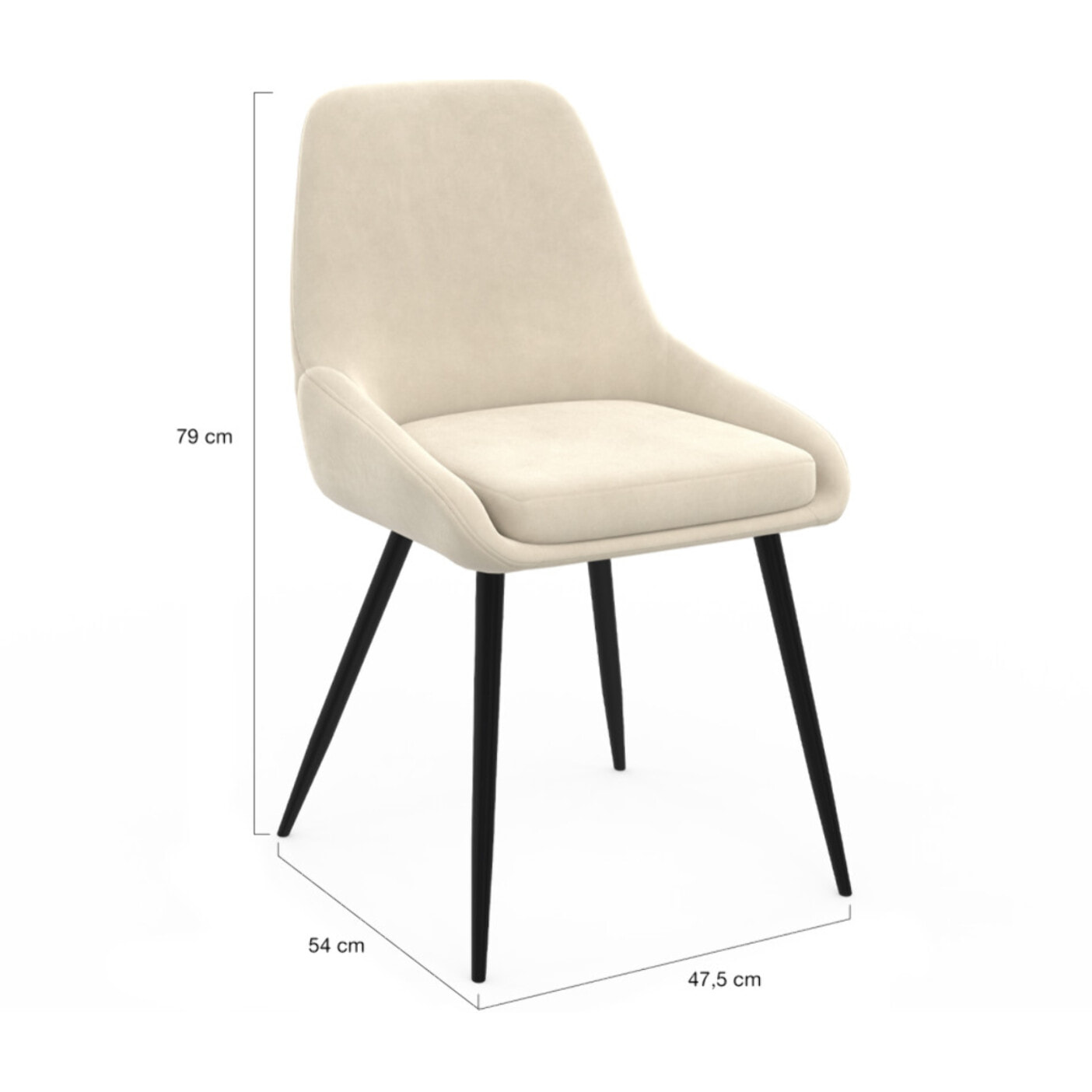 Chaises Olivia en velours et pieds métal - Crème