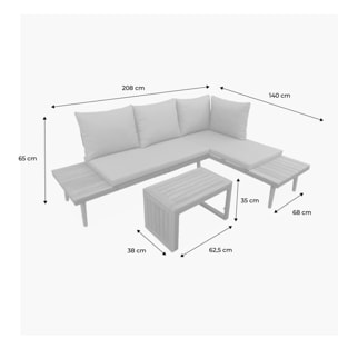 Salon de jardin anthracite et gris  modulable en aluminium et bois d'acacia. 4 places. Sao Paulo. 140 x 68 x 65cm