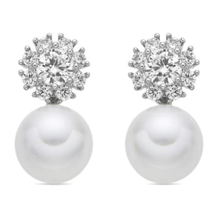 Pendientes acabado plata y Perla Blanca