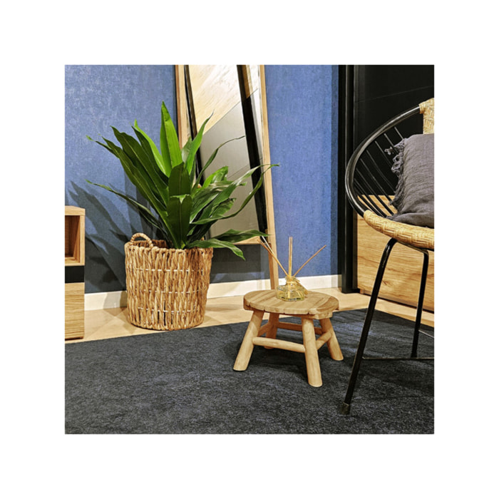 Petit tabouret rond artisanal 30 cm de haut en bois de teck - SANA