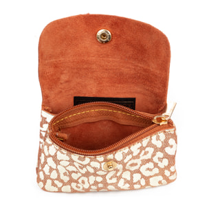 Alpignano monedero mujer. Piel auténtica Gamuza, diseño animal print leopardo, lacada brillante.